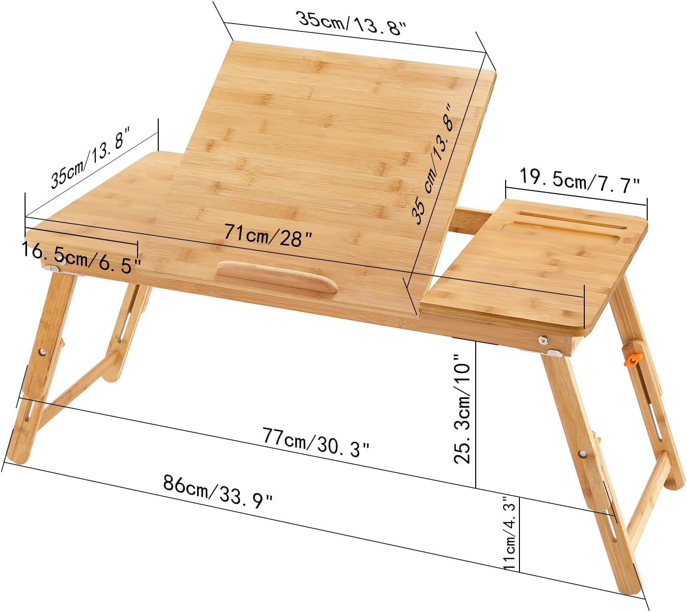 Laptop Desk  Bamboo Laptop Table Adjustable Lap Tray Bed Serving Tray Breakfast Table Foldable Coffee Tea Table 7 Tilting Top Angles 4 Latches Large Size 27.95" x 13.8"