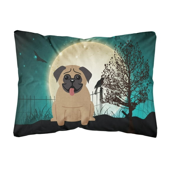 Carolines Treasures BB2195PW1216 Halloween Scary Pug Brown Canvas Fabric Decorative Pillow, 12H x16W, multicolor