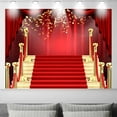 thumbnail image 2 of 7 x 5 ft Red Carpet Backdrop Red Curtain Staircase Movie Star Event Photo Background, Movie Night Golden Glitter Event Banner for Birthday Party Photography Pops Supplies Decor, 2 of 4