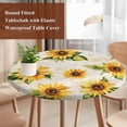 thumbnail image 5 of Sunflower Round Fitted Table Cover Vintage Flower Leaf Farmhouse Retro Background Waterproof Table Cloth with Elastic Edge Wipeable Tablecloth for Picnic Camping Party Fits 45"-54" Diameter, 5 of 8