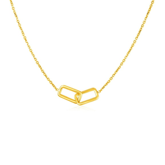 14k Yellow Gold Necklace with Interlocking Petite Rectangles 17 in