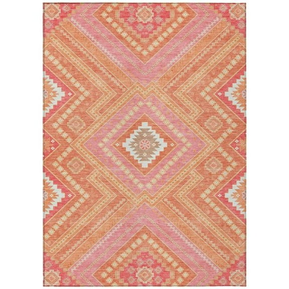 HomeRoots 598115 8 x 10 ft. Coral, Pink & Ivory Tribal Washable Indoor & Outdoor Rectangle Area Rug