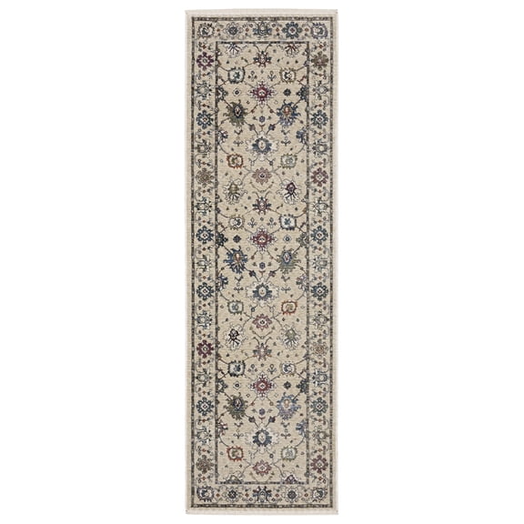 Woven Trends Trendy - HA01W - Traditional/Bohemian Rug, Floral Pattern, Stain and Fade Resistant, Living Room, Entryway, Office, Low Pile Polyester Area Rug in Ivory - 2' x 8'