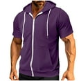 thumbnail image 2 of LODIENY Athletic Hoodie T-Shirts for Men Lightweight Casual Drawstring Summer Short Sleeve Full Zip up Hooded Pullover Tops with Kangaroo Pockets Purple XL, 2 of 8