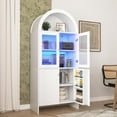 thumbnail image 3 of 69" LED Tall Arched Kitchen Pantry Cabinet, Wood Kitchen Storage Hutch with 2 Large Drawers and Adjustable Shelves, Glass Dome Cupboard for Dining Room, Bathroom，Livingroom, 3 of 7
