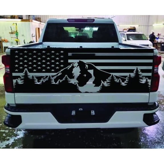 AnyStickerYouWant - Mountains American Flag Window Decal for Trucks, SUVs, Cars