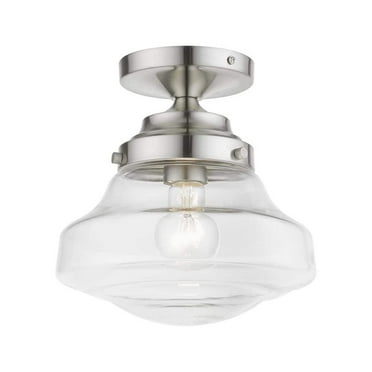 Ghessington 9 in. 1-Light Brushed Nickel Semi Flush Mount with Clear Glass