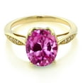 thumbnail image 3 of Gem Stone King 14K Yellow Gold Pink Created Sapphire and Diamond Engagement Ring for Women (3.29 Cttw, Oval 10X8MM, Available in Size 5, 6, 7, 8, 9), 3 of 5
