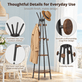 Freestanding Coat Rack with Light, 12 Hooks, 3 Wood Shelves, Black ...