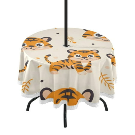 

Round Tablecloth 60*60 Inches Round Tablecloth Outdoor Style Tablecloth With Umbrella Holes Tablecloth Outdoor Suitable For Kitchens and Dining Rooms Cute Little Tiger Seamless