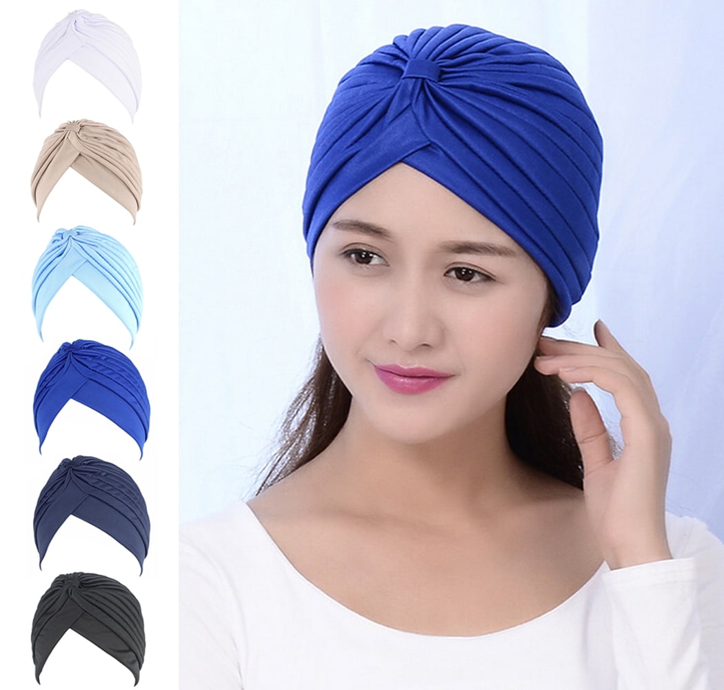 Turban Head Cap Hair Chemo Hijab Cover Bandana Pleated Wrap Band Stretchy Style 