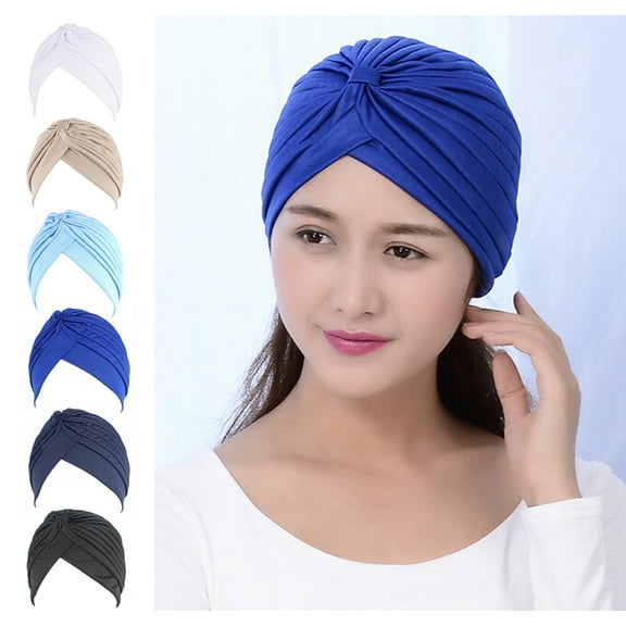 5Pcs Women Turban Hat Stretchy Head Wrap Band Chemo Hat Bandana Pleated Cap Head Cover Hats