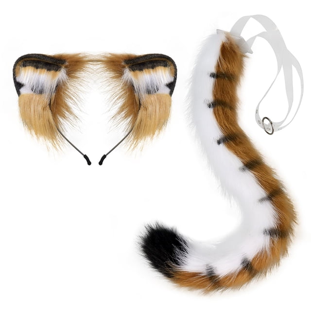 Conjunto de orejas y , Aro para el pelo con orejas de tigre, Cosplay para mujeres y niñas, vestido de dibujos animados para niños y