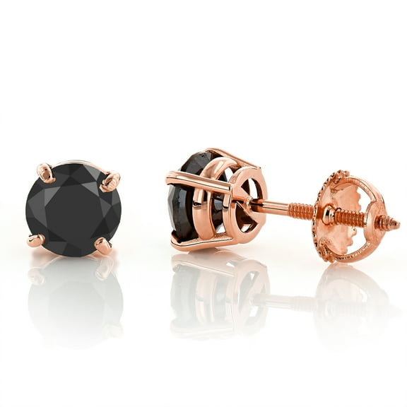 Ladies 14k Natural Black 2.0 Ctw Diamond Stud Earrings Prong Set (Rose Gold)