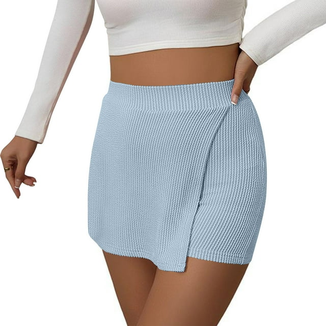 SwiftWear Women's Knit Mini Skorts - Mid-Rise Stretch Bodycon Skirt with Front Slit & Built-in Shorts
