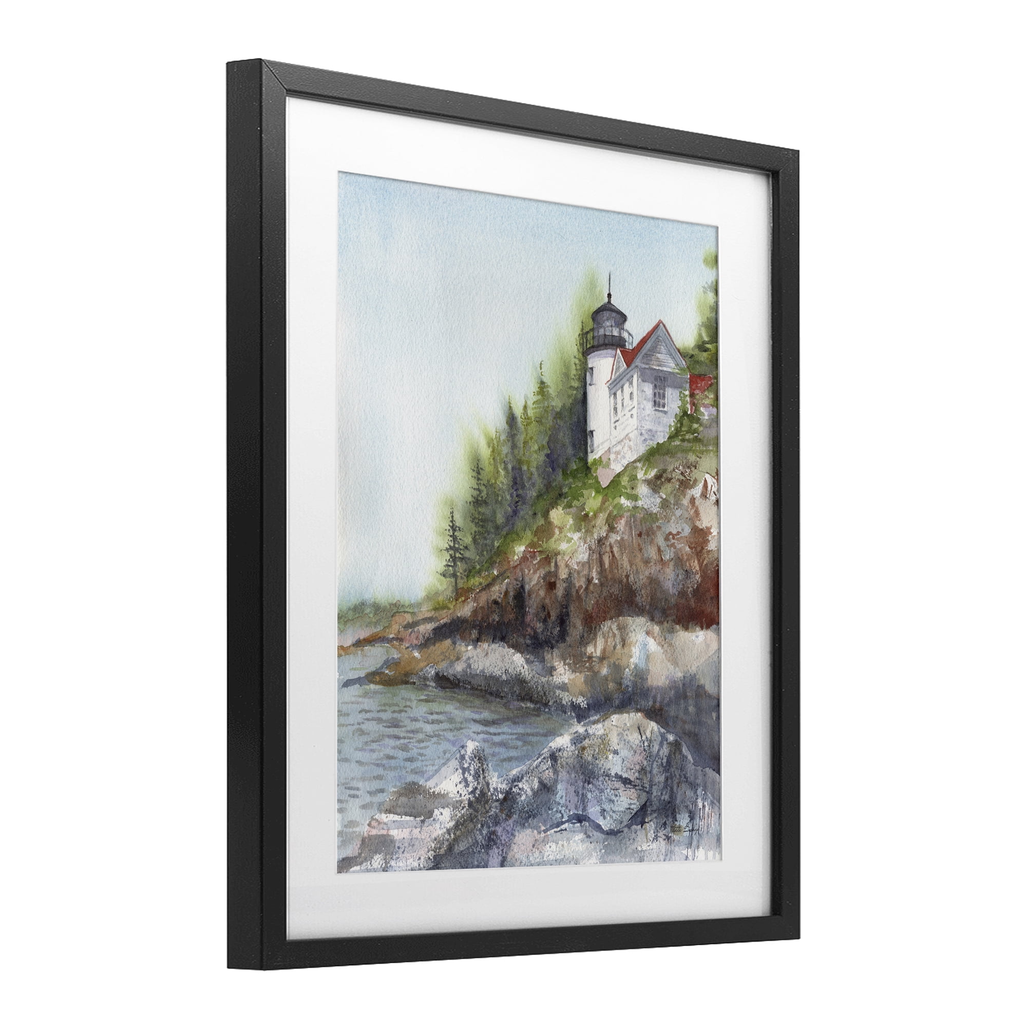 Stupell Industries Bass Harbor Lighthouse Black Framed Print Under Glass, design by Patti Bishop