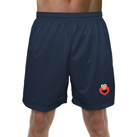Sesame Street Elmo Head Mens Lined Mesh Shorts, Navy, Large
