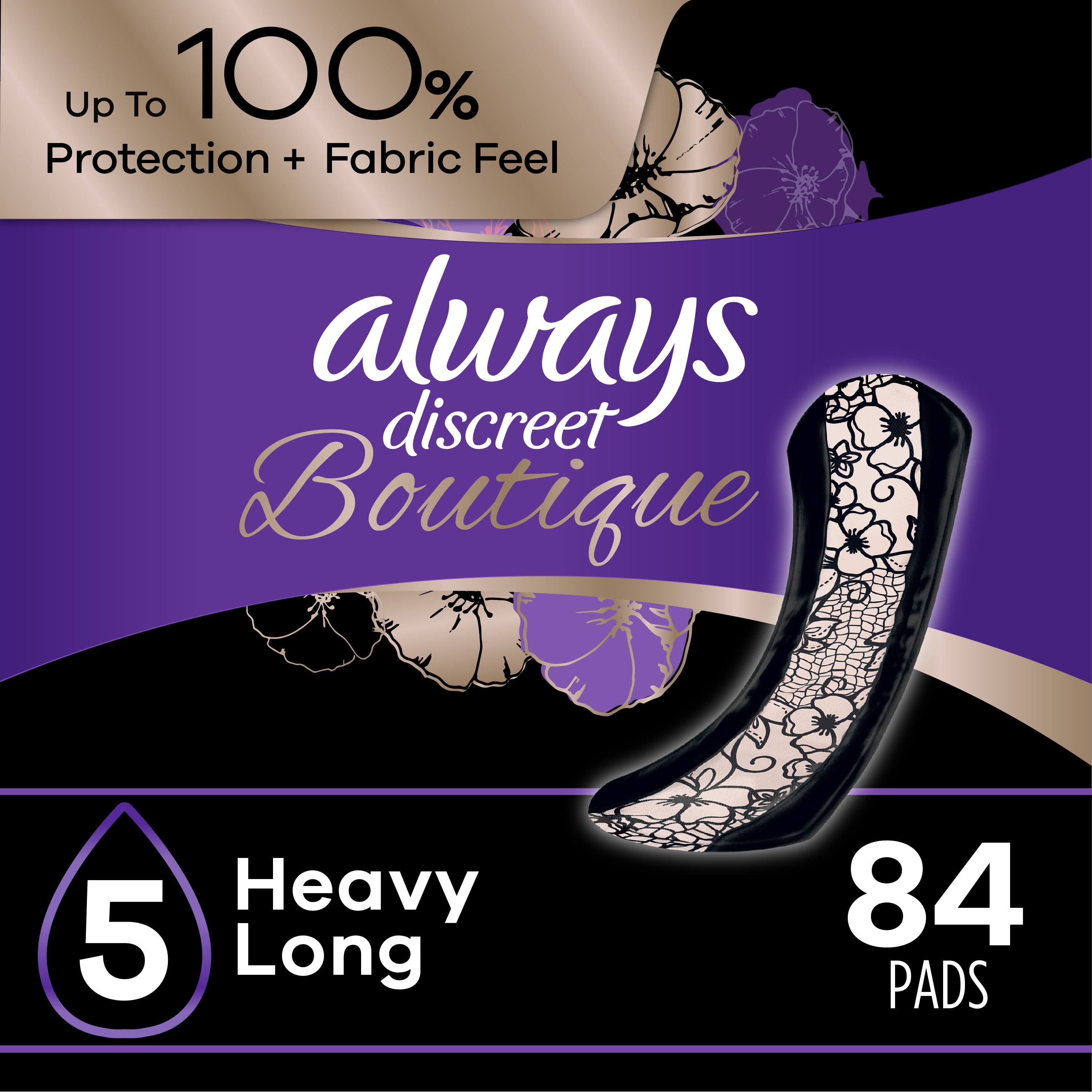 Always Discreet Boutique Incontinence Pads, Heavy Absorbency, Long