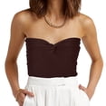 thumbnail image 2 of Tops Cortos Para Mujer Blusas Casuales Elegantes Top Sin Tirantes Cuello de Corazón Erógeno Punto Acanalado Nudo Retorcido Frente Sin Mangas Odeerbi ODB155588, 2 of 8