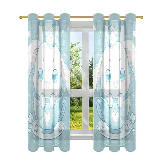 Cute Cinnamoroll Sanrio in Cup Sheer Curtains Grommet Drapes Light Filtering for Bedroom Living Room 2 Panels 42" x 63"