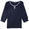 thumbnail image 1 of Karen Scott Blusa tipo suéter con abertura en contraste para mujer, azul, 3X, 1 of 1