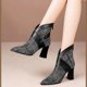 thumbnail image 3 of NECHOLOGY Zapatos Botines mujer Botas de otoño e invierno para mujer botas de tacón con tacón grueso hebilla de cinturón cremallera trasera a rayas botas de moda zapatos de mujer (Grey 7), 3 of 5