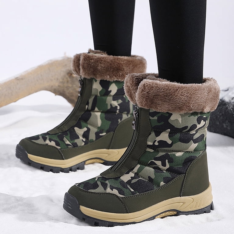 YLYL Womens Snow Boots Fur Lined Front Zipper Pull on  display picture 2