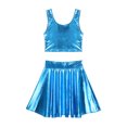 thumbnail image 3 of YONGHS Women's Alien Set Cheer Leader Outfit Metallic Crop Tank Top with Ruffle Skirt Hair Hoop Blue B XL, 3 of 7