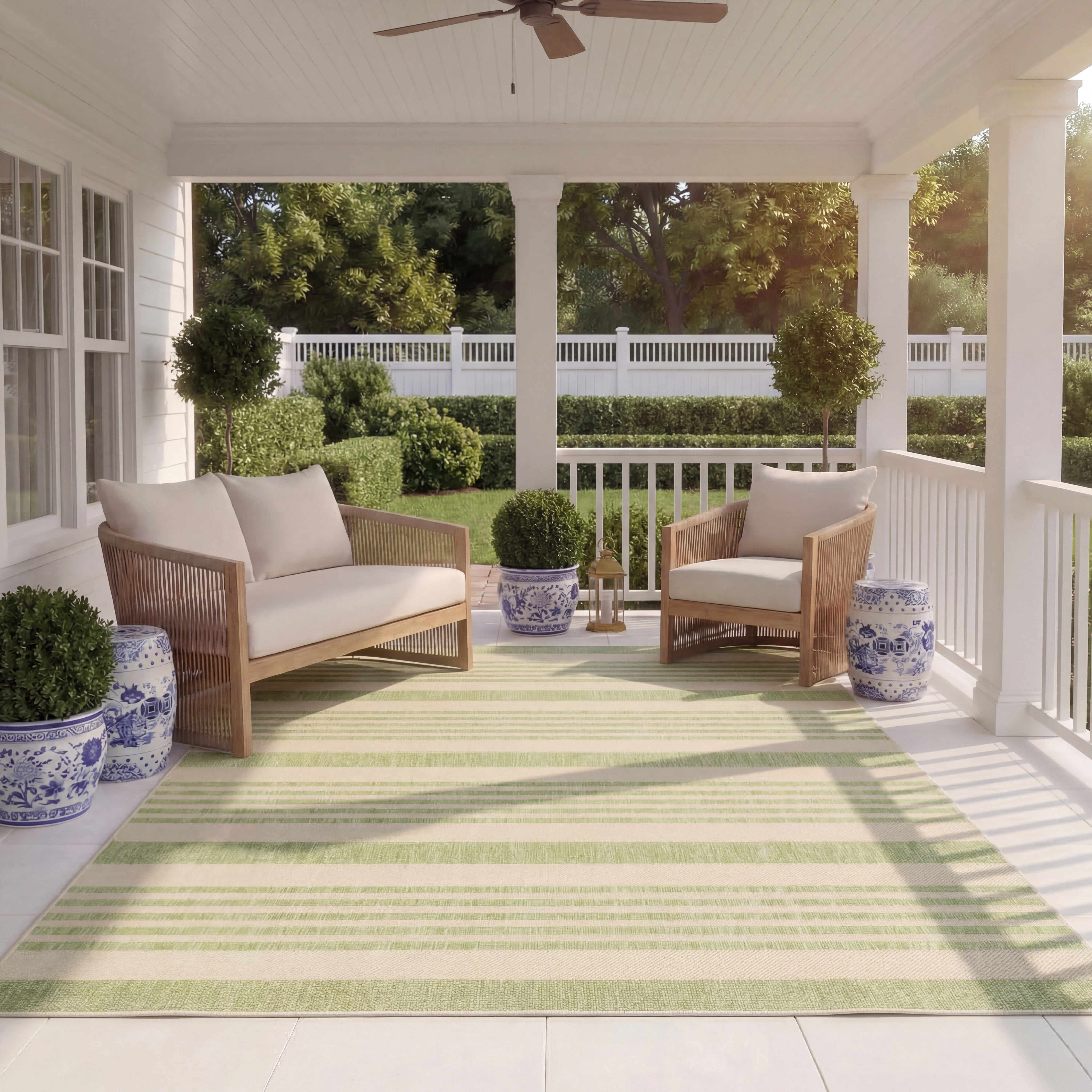 Safavieh Courtyard Caroline Striped Indoor/Outdoor Area Rug, Beige/Sweet Pea, 6'7" x 6'7" Square