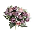 thumbnail image 2 of 2 Pcs Rose Artificial Flowers Fake Flowers Bouquet 15 Heads Silk Faux Floral Bundles with Stem for Home Bridal Wedding Arrangements Table Centerpieces Party Decor (Purple), 2 of 5