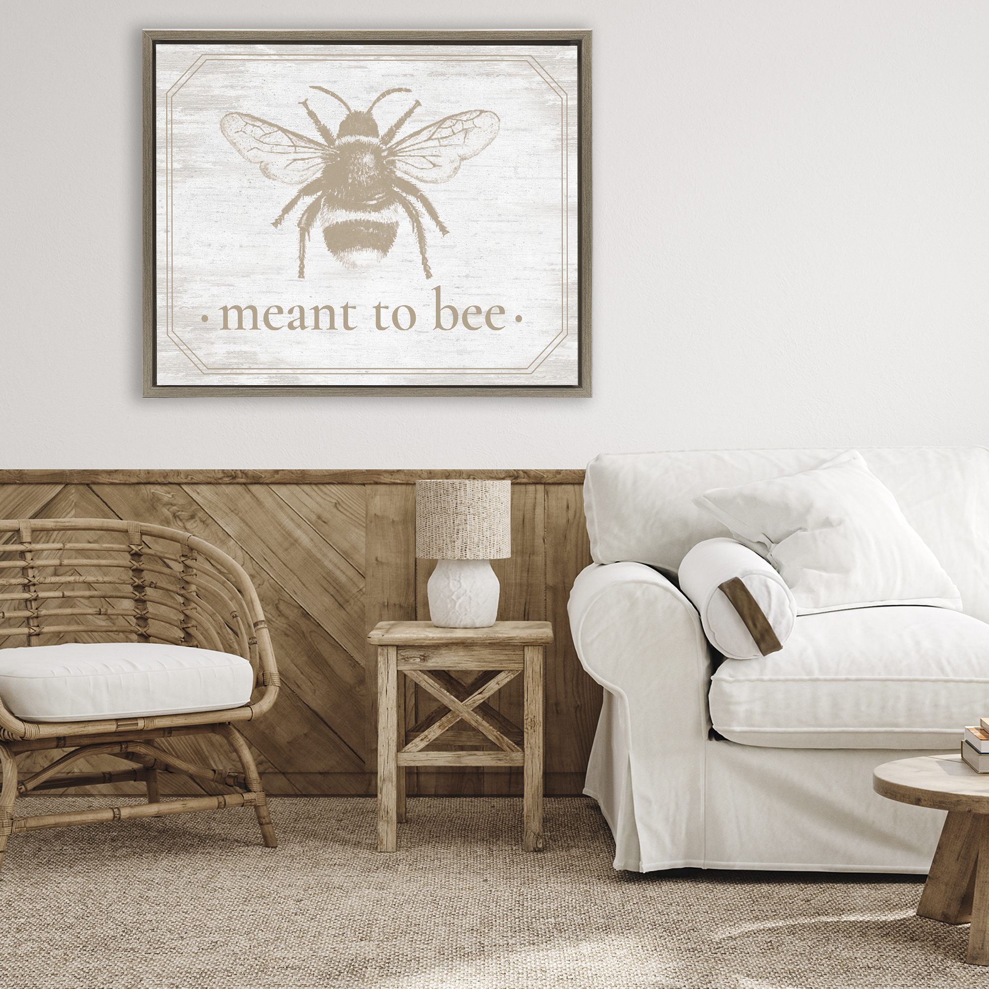 Meant To Bee Rustic Border Brown Framed Floater Canvas Wall Art, design by Lettered and Lined