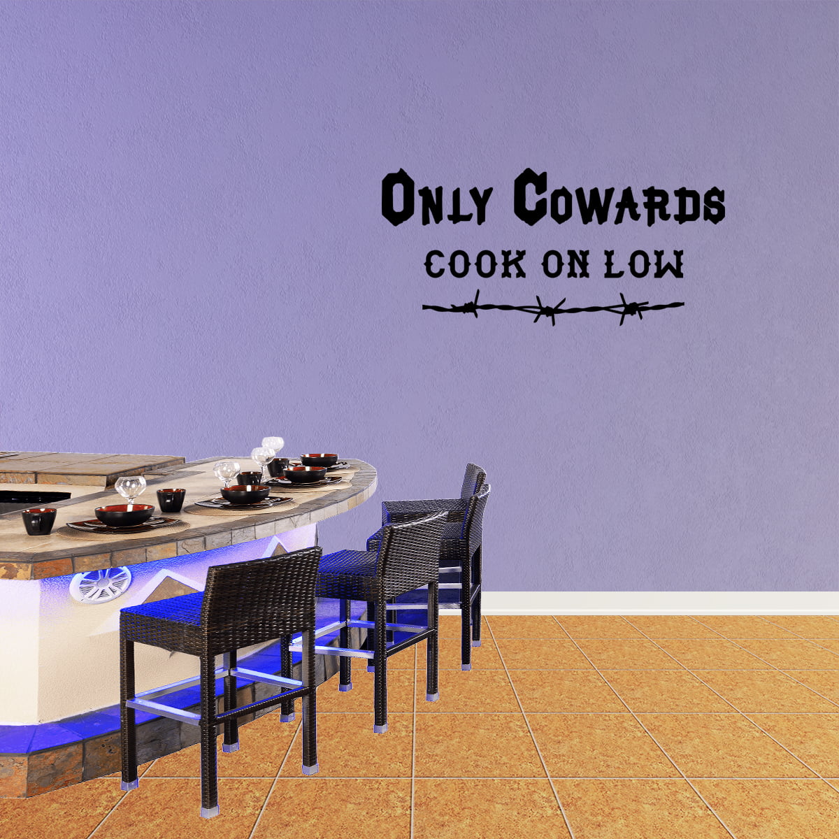 Only Cowards Cook On Low Kitchen Vinyl Decal Wall Sticker Words Lettering Quote 