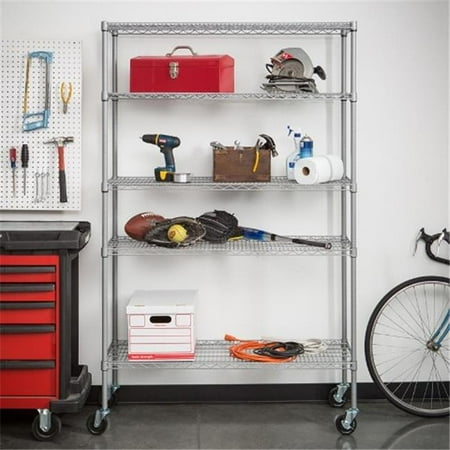 5 Tier Outdoor Wire Shelving Rack With Wheels Gray 44 48 X 18