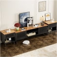 thumbnail image 5 of Mid Century Modern TV Stand with Slatted Grille Doors, 63" Entertainment Center with Storage, Black and Brown Media Console for Living Room or Bedroom, 5 of 10