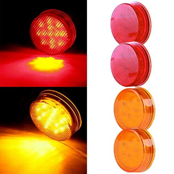 ECCPP 2 Amber 2 Red 2.5" Round Truck Trailer Clearance Marker Led Round Side Marker Light Flush Mount