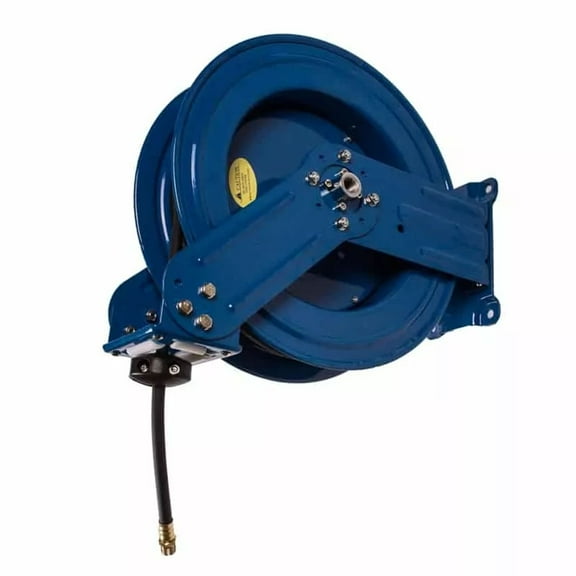 RapidAir 3/8 Inch by 75 Ft Dual Arm Auto Rewind Alloy Steel Hose Reel, Blue