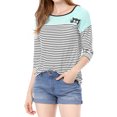 thumbnail image 2 of CamiseDe ManLarPaMujer bloque de colorrayas triple color simple Azul verde L, 2 of 5