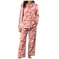 thumbnail image 6 of vigerkar Holiday Cute Bow Pajamas Women Silk Satin Pink Heart Print Pjs 2 Piece Long Sleeve Shirt Matching Lounge Pants Set (Light Pink, XL), 6 of 6