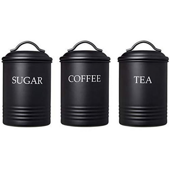 Steelware Central Kitchen Canister Set of 3 Sugar Coffee Tea with lids Food Storage, Black