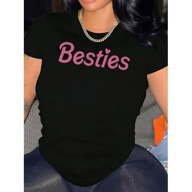 Camiseta elegante con estampado de corazón rosa para mujer - Cuello redondo informal, manga corta, algodón elástico, lavable a máquina - Camiseta perfecta para el verano y el tiempo libre