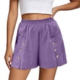 thumbnail image 4 of Zynoxe Shorts for Women with Button Pockets Lightweight Breathable Cotton Linen Shorts Comfort Elastic Waistband Mid-Thigh Wide Leg Shorts Relaxed Loose Fit Solid Color Summer Beach Shorts 3XL, 4 of 7