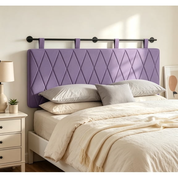 Queen Headboard Only, 63" Wall Mounted Soft Fabric, Modern Diamond Pattern, Elegant Upholstered, Purple, Queen Size