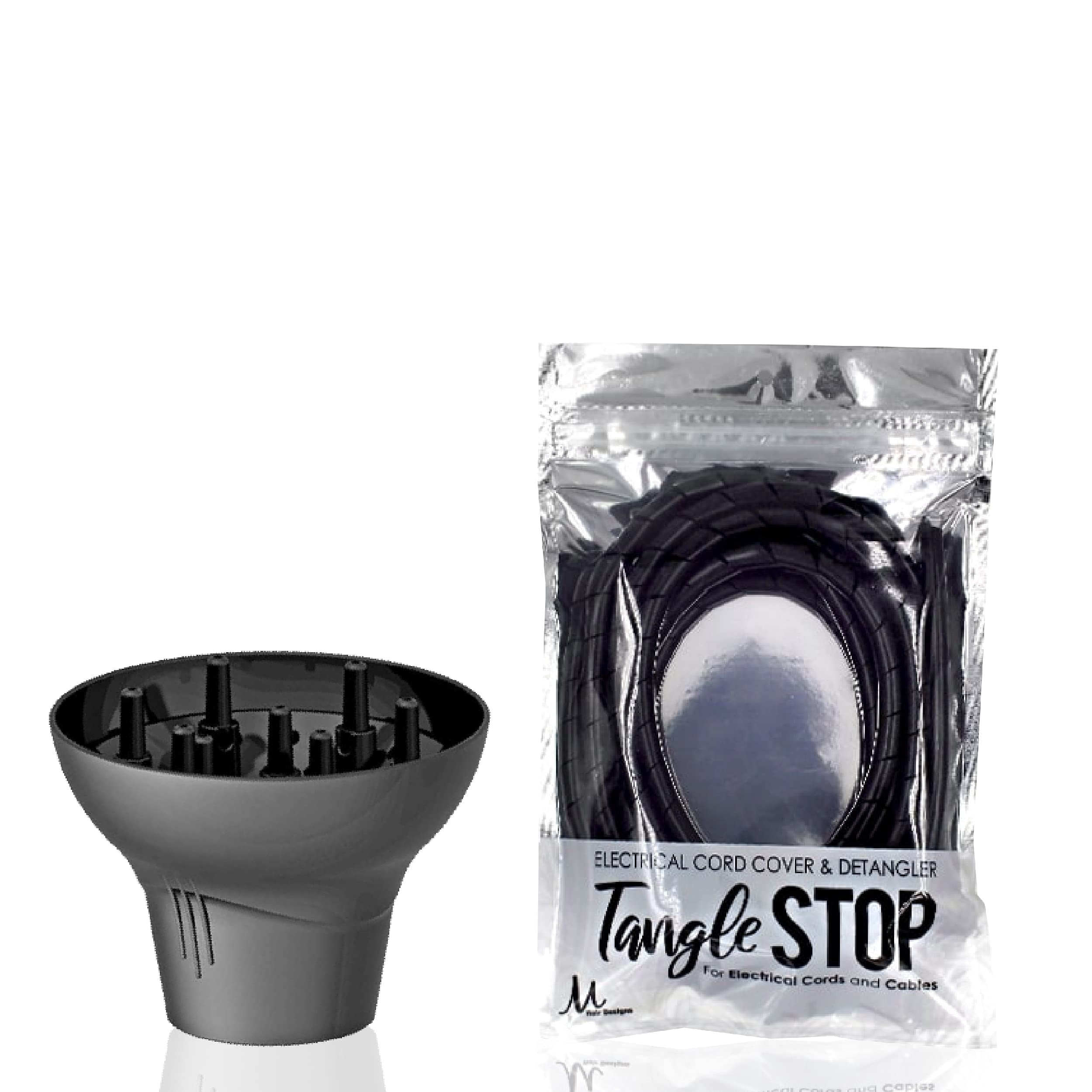 Parlux Advance Diffuser fits Parlux Advance and Turbo Power Advanced Hair Dryers and Tangle Stop Cord Cover Detangler Black (Bundle - 2 items)