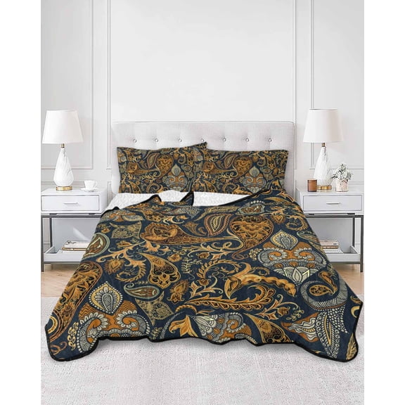 Quilts Full Size, Boho Floral Soft Comforter Bedding Set for Bed, Vintage Botanical Paisley Flower Lightweight Quilted Bedspread with Pillow Cover(2 Pieces) for All Season, 78x90 Inch