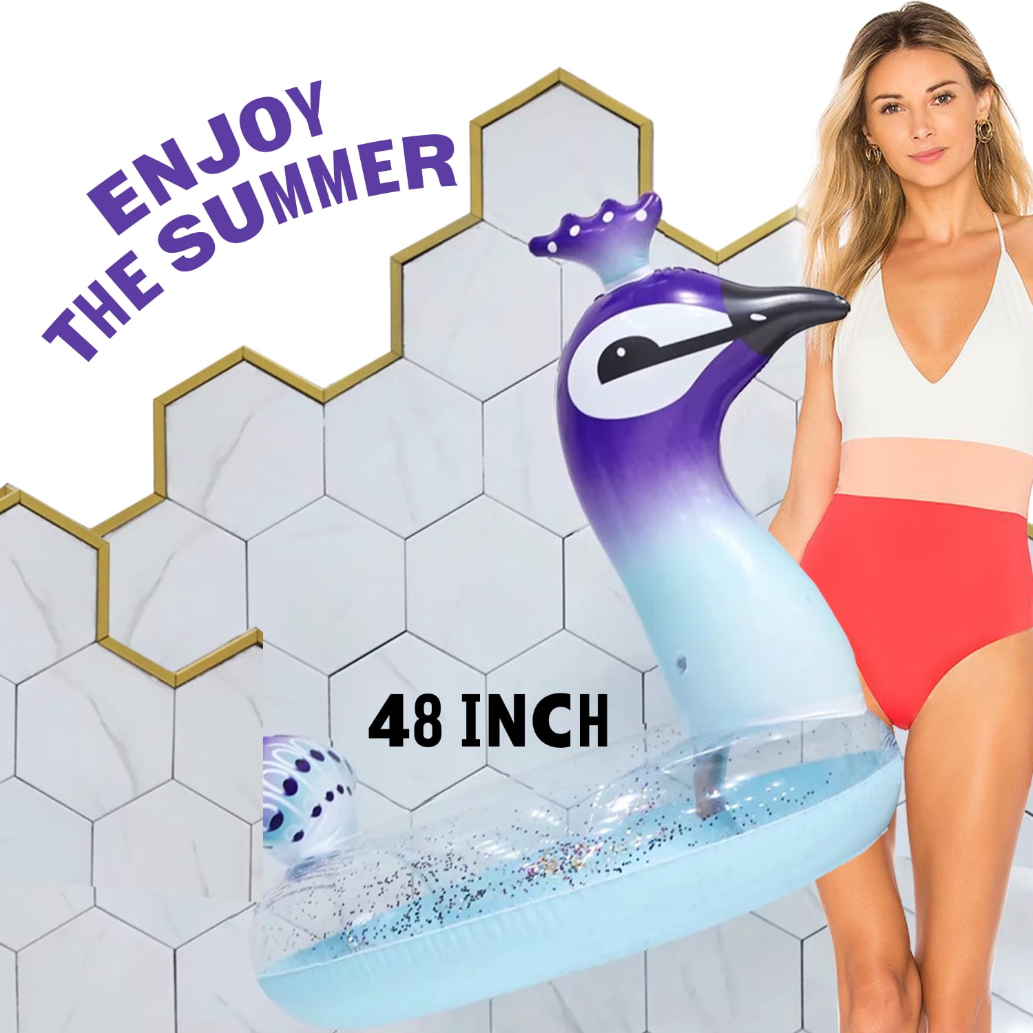 Victoria 48" &nbsp;Peacock Pool Float Glitter Inflatable Swim Ring -- Fun Beach and Water Toy Lounge for Kids and Adults