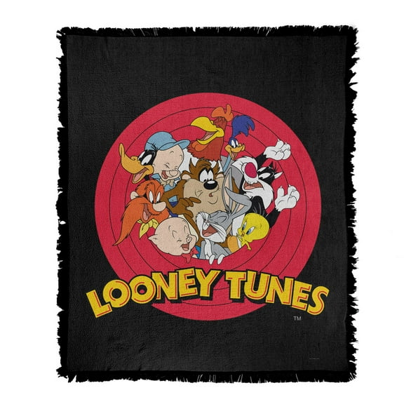 Looney Tunes Blanket, 50'x60' Logo Group Woven Tapestry Cotton Blend Fringed Throw