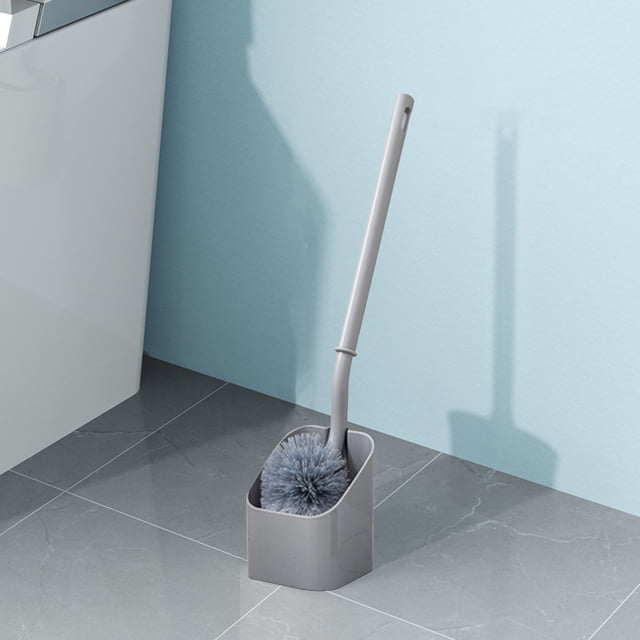 Escobilla de baño de color gris con cerdas duras, juego de escobilla de baño de diseño moderno compacto, mango largo, para baño