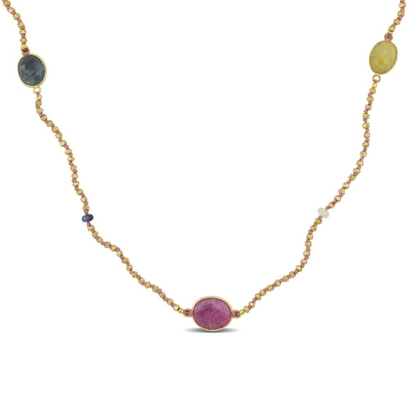Everly Women's Tourmaline and Coral and Quartz Yellow Gold Plated Necklace