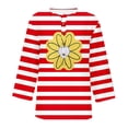 thumbnail image 3 of 3/4 Manga Superior Impresa Botón Suelto Cuello Redondo Camiseta, Tops Sueltos para las Mujeres, 3 of 3