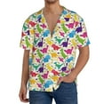 thumbnail image 3 of Xecao offers the Colorful Dinosaurs for Men's Casual Short-sleeved Shirt, a button-up collared shirt with a pocket, perfect for beach vacations and yacht travel in the X-Large size., 3 of 7